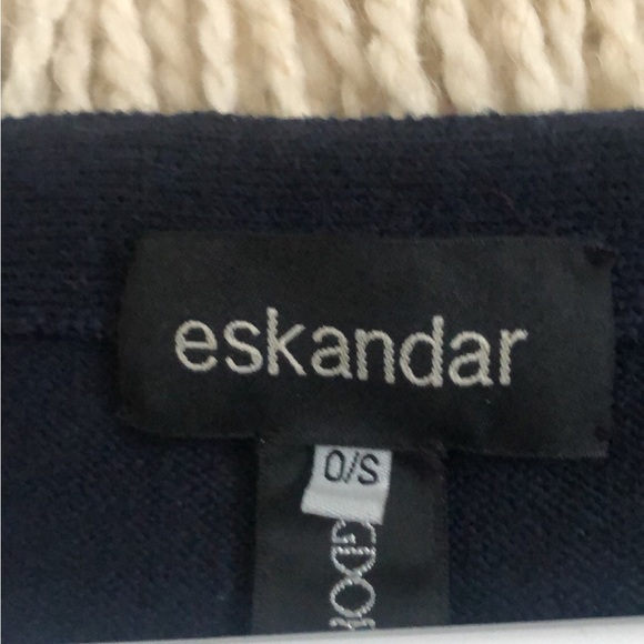 Eskandar Linen Cotton Open Long Cardigan Sweater One Size Navy Blue - Picture 3 of 5
